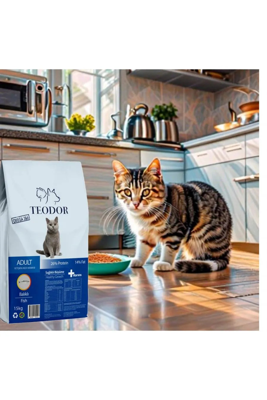 TEODOR ADULT BALIKLI %26 PROTEİN YETİŞKİN KEDİ MAMASI 15KG